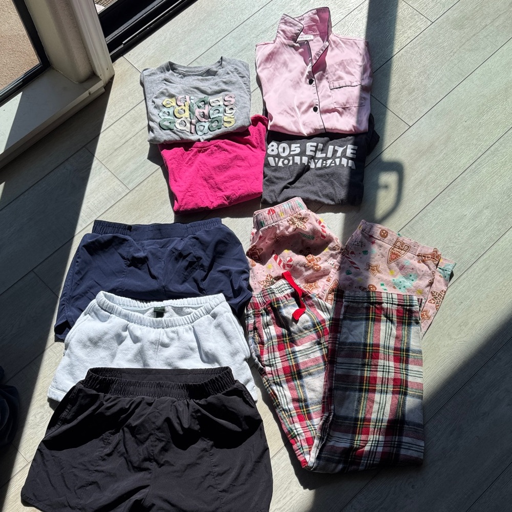GIRLS BUNDLE FOR 15 Includes cute tees, athletic shorts w liner, pajamas